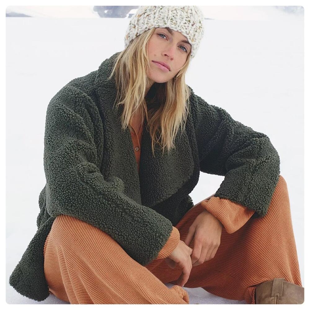 We The Free Izzy Wrap Teddy Jacket in Oregano